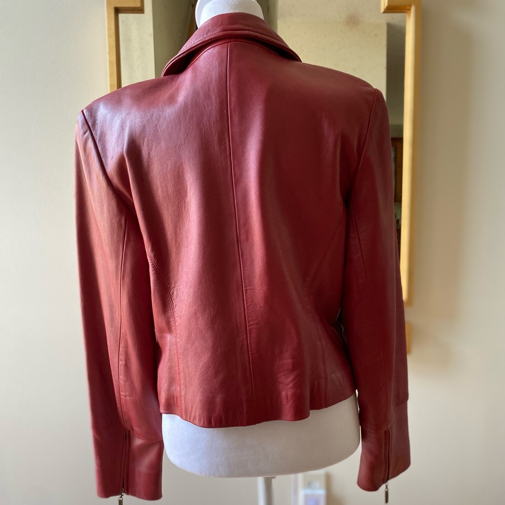 🍂 Vintage Siena Collection red leather cropped moto jacket sz 8 - Picture 3 of 14